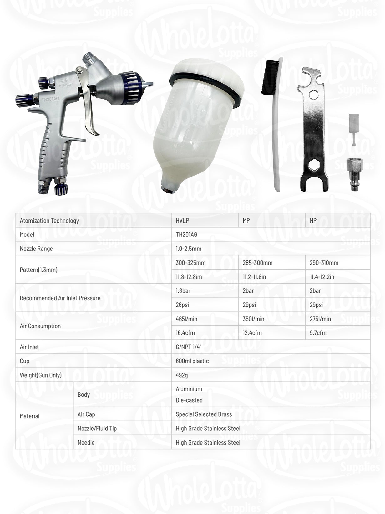 HVLP Top Grade Auto Refinishing Paint Spray Gun TOOL-BAR TH201AG Aluminium 1.4mm Nozzle