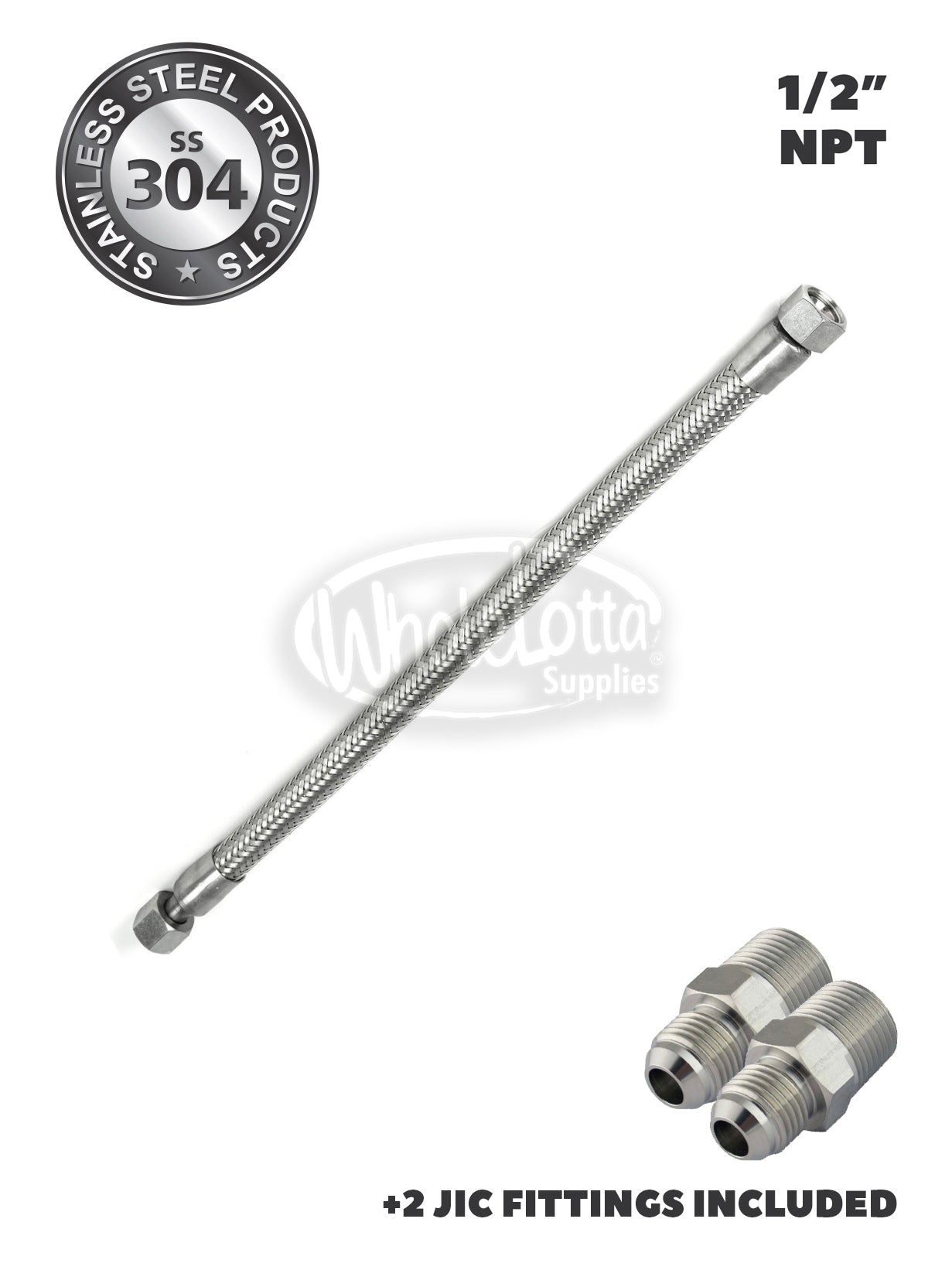 1/2" x 18" Stainless Steel Compressed Air Line Flexible Metal Hose Compressor Tube + JCI Fittings