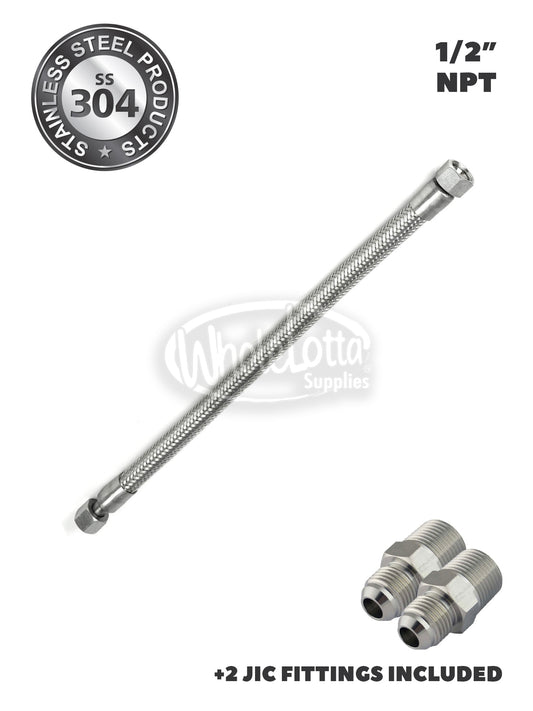 1/2" x 18" Stainless Steel Compressed Air Line Flexible Metal Hose Compressor Tube + JCI Fittings