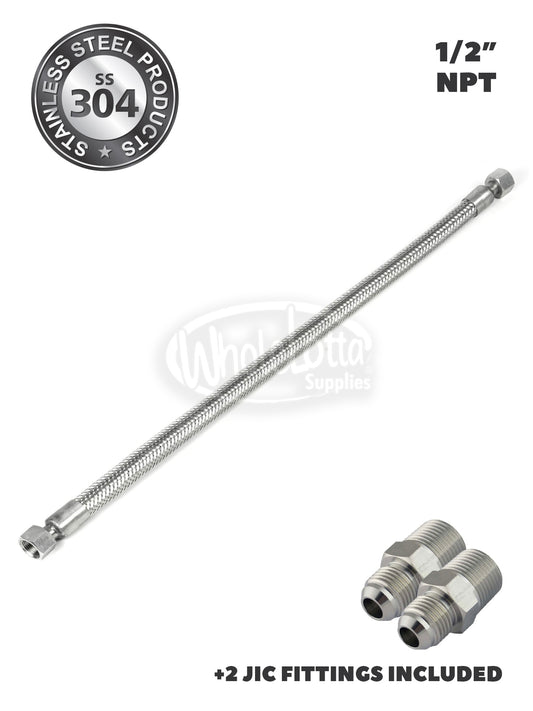 1/2" x 24" Stainless Steel Compressed Air Line Flexible Metal Hose Compressor Tube + JCI Fittings