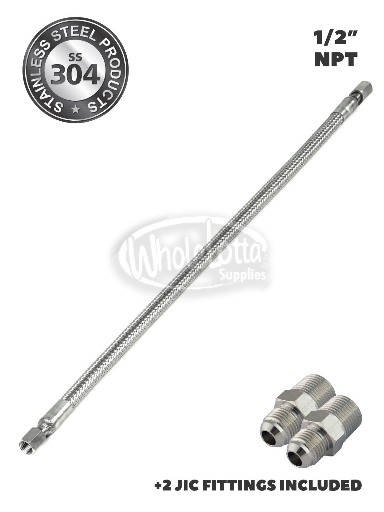 1/2" x 36" Stainless Steel Compressed Air Line Flexible Metal Hose Compressor Tube + JCI Fittings