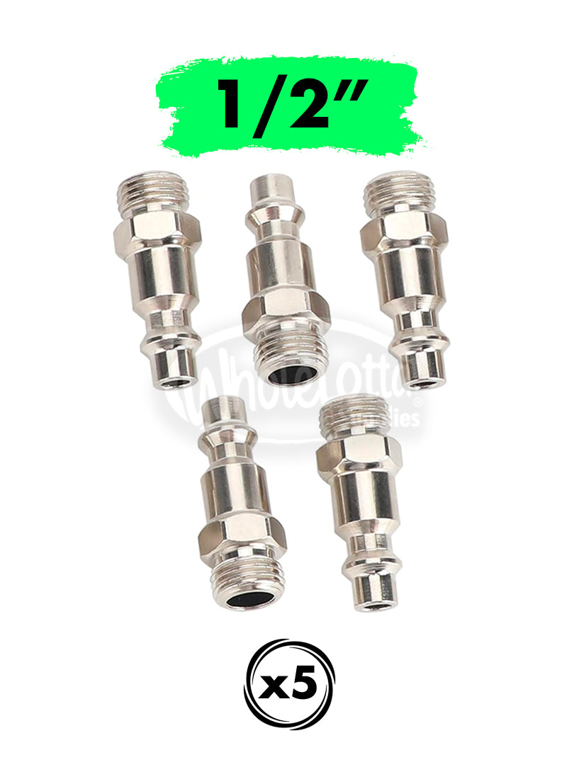 1/2 Inch NPT 5pc KIT Air Quick Coupler Male Plug Industrial, Pneumatic Air Compressor Connect (1/2" MP-NPT)