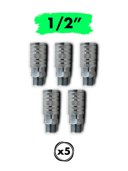 1/2 Inch NPT 5pc KIT Air Quick Coupler Male Socket Industrial, Pneumatic Air Compressor Connect (1/2" SM-NPT)