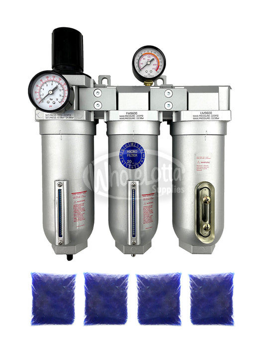 SUPER DUTY 1″ NPT 3 Stage Filter Industrial Grade Regulator Coalescing Desiccant Dryer System w/ Auto Drain