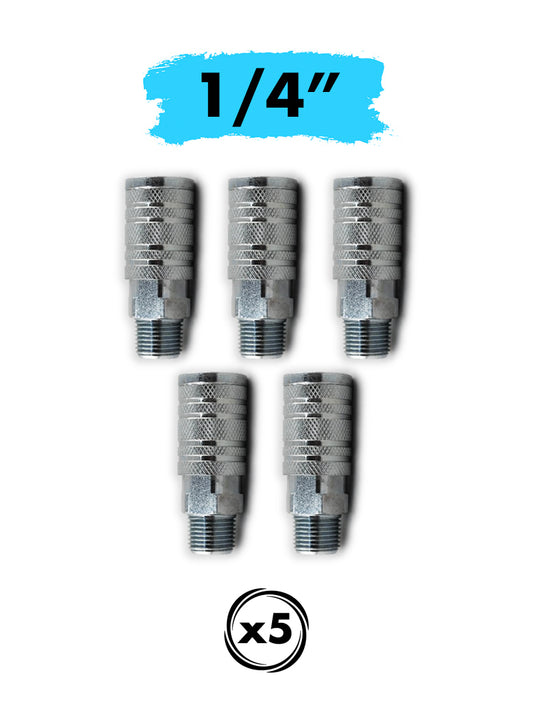 1/4 Inch NPT 5pc KIT Air Quick Coupler Male Socket Industrial, Pneumatic Air Compressor Connect (1/4" SM-NPT)