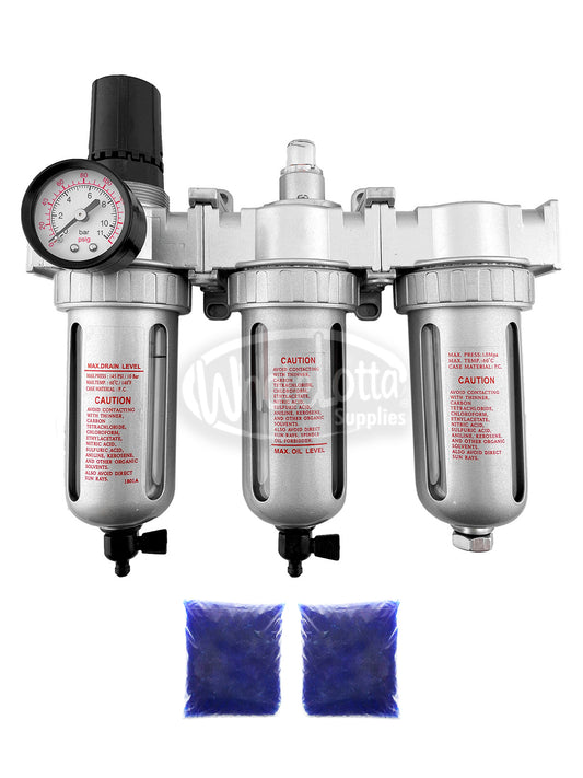 MID FLOW 1/4″ NPT Filter Regulator Coalescing Desiccant Dryer System w/ Manual Drain