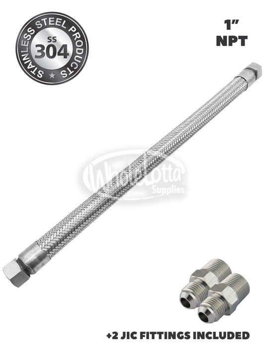 1" x 24" Stainless Steel Compressed Air Line Flexible Metal Hose Compressor Tube + JCI Fittings