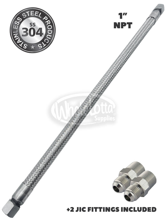 1" x 48" Stainless Steel Compressed Air Line Flexible Metal Hose Compressor Tube + JCI Fittings