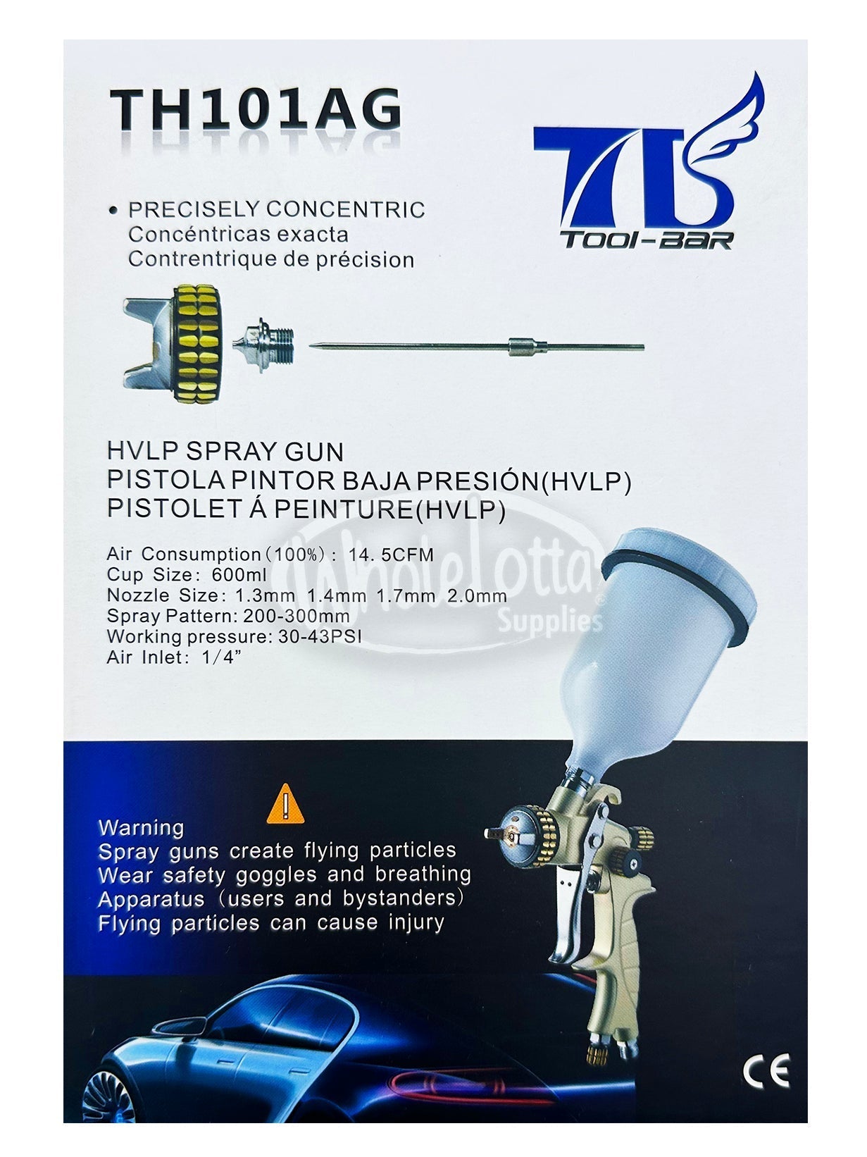 HVLP High Grade Auto Refinishing Paint Spray Gun TOOL-BAR TH101AG Aluminium 2.0mm Nozzle