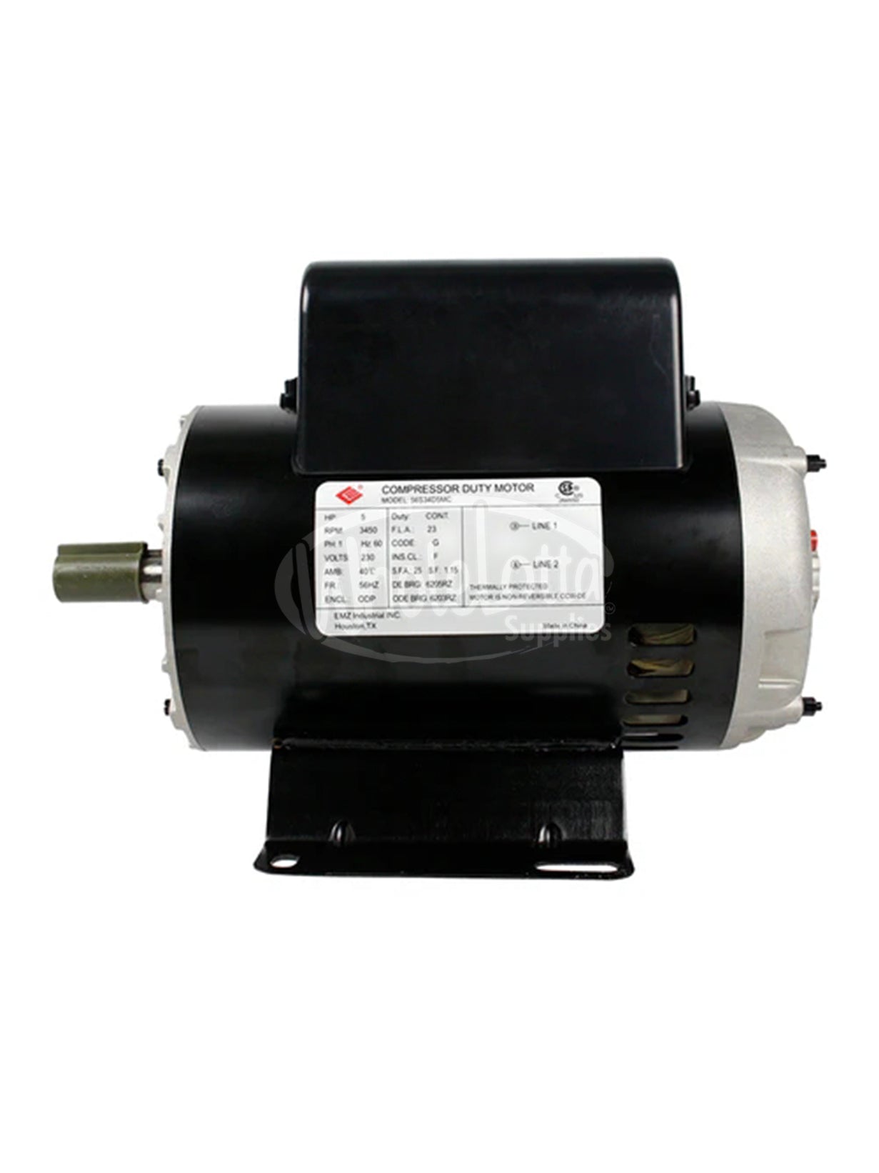 5HP Single Phase Electric Air Compressor Motor 23 Amp 7/8" Shaft 3450 RPM SF1.15 EM-05B