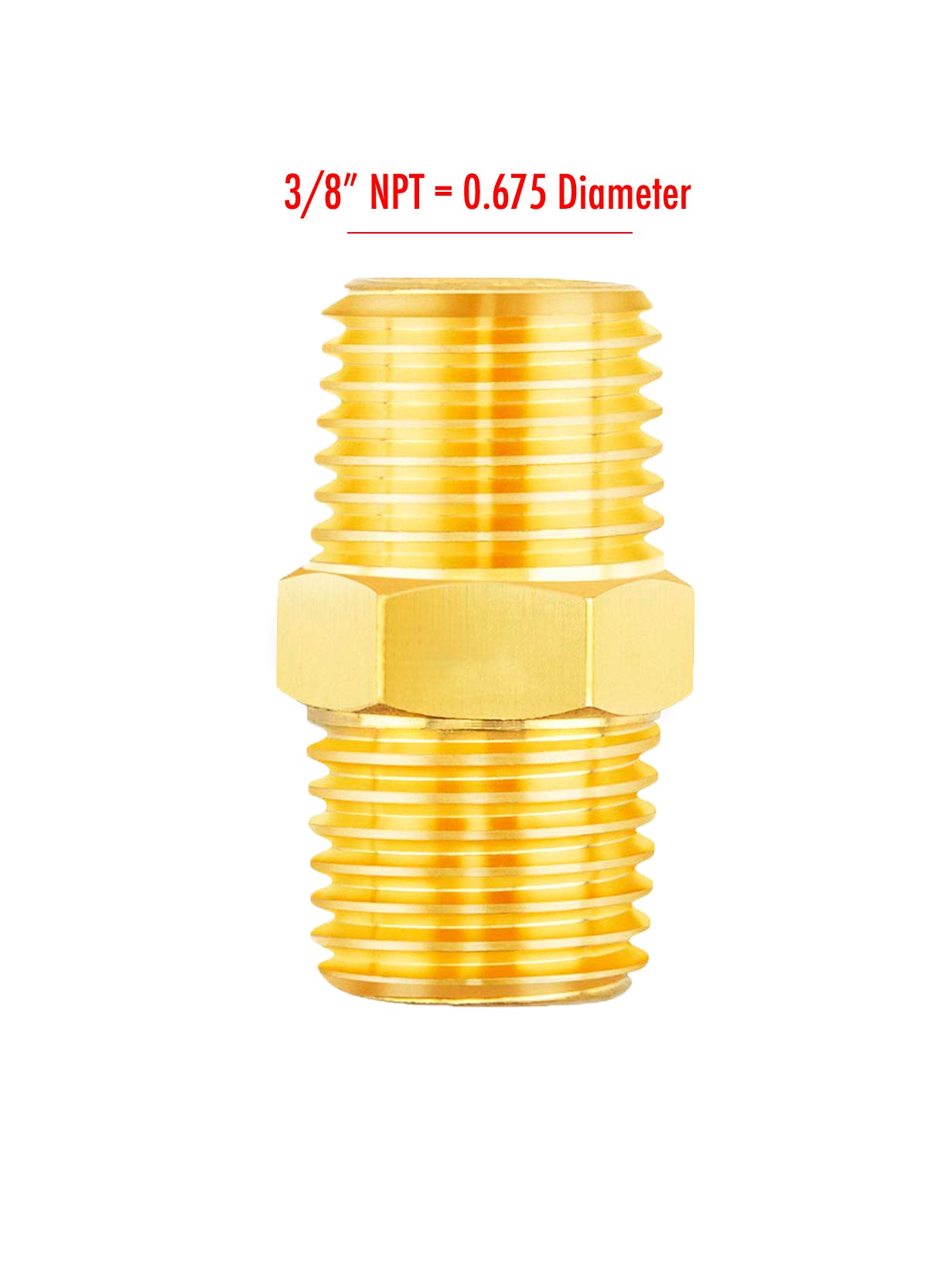 3/8″ NPT Male Brass HEX Nipple AIR / MNPT Fuel / Oil / Gas WOG / Water