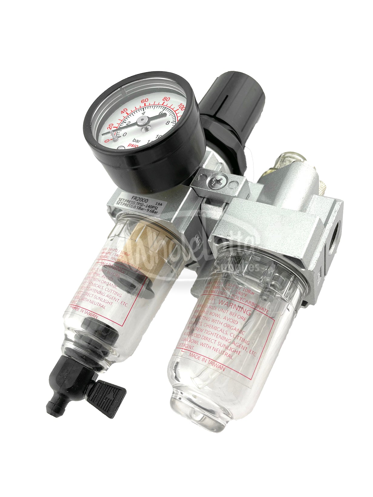 MINI 1/4″ NPT In Line Air Filter Regulator Lubricator Oiler Piggyback w/ Manual Drain