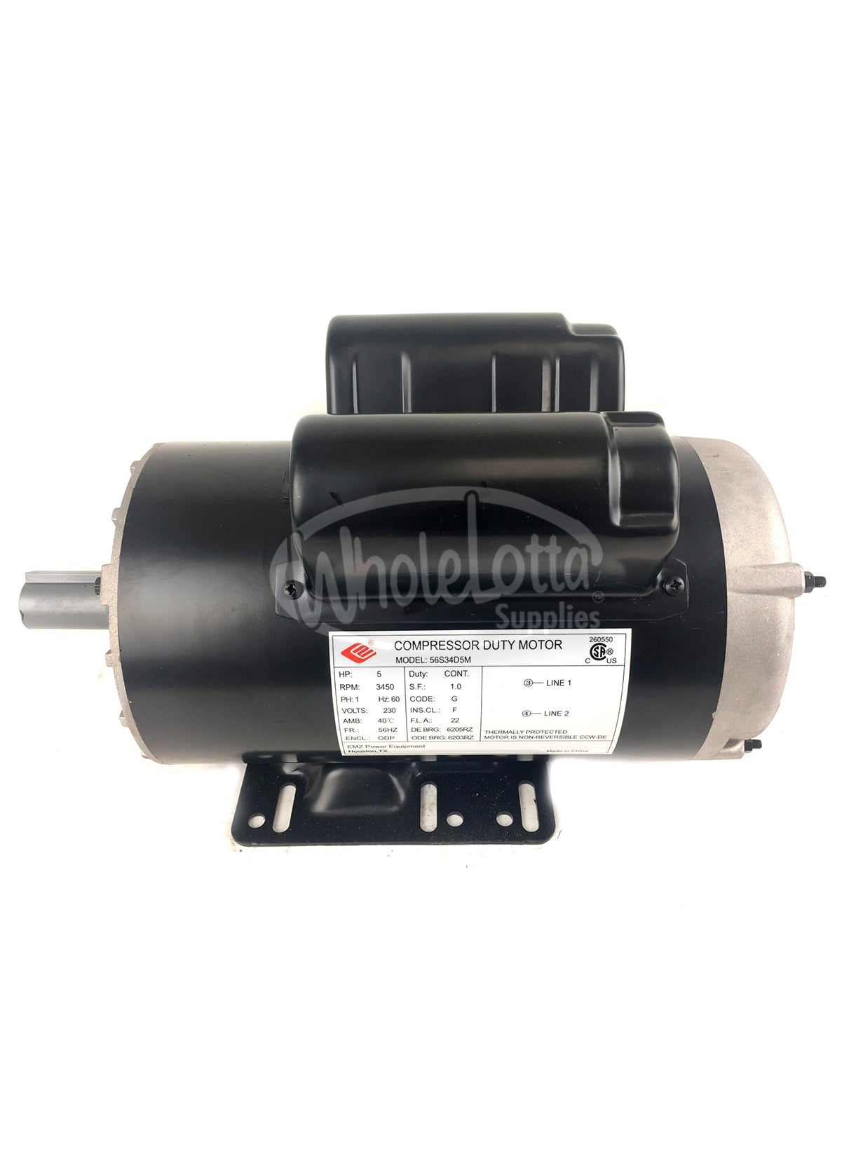 EMZ 5HP 3450 RPM / 230V / 1ph / 22Amp Air Compressor NEMA Motor 7/8″ Shaft