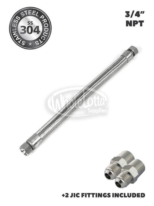 3/4" x 18" Stainless Steel Compressed Air Line Flexible Metal Hose Compressor Tube + JCI Fittings