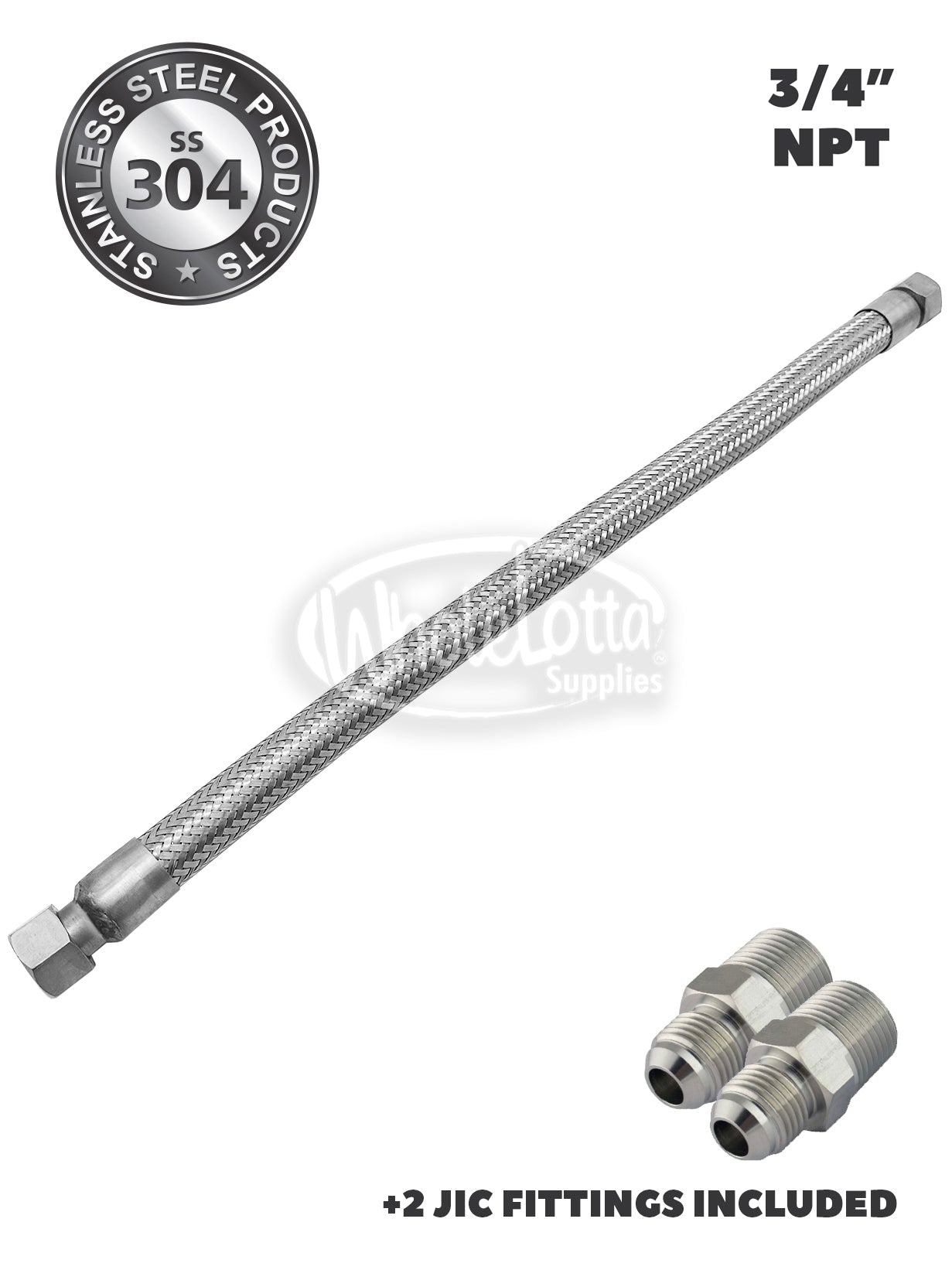 3/4" x 24" Stainless Steel Compressed Air Line Flexible Metal Hose Compressor Tube + JCI Fittings