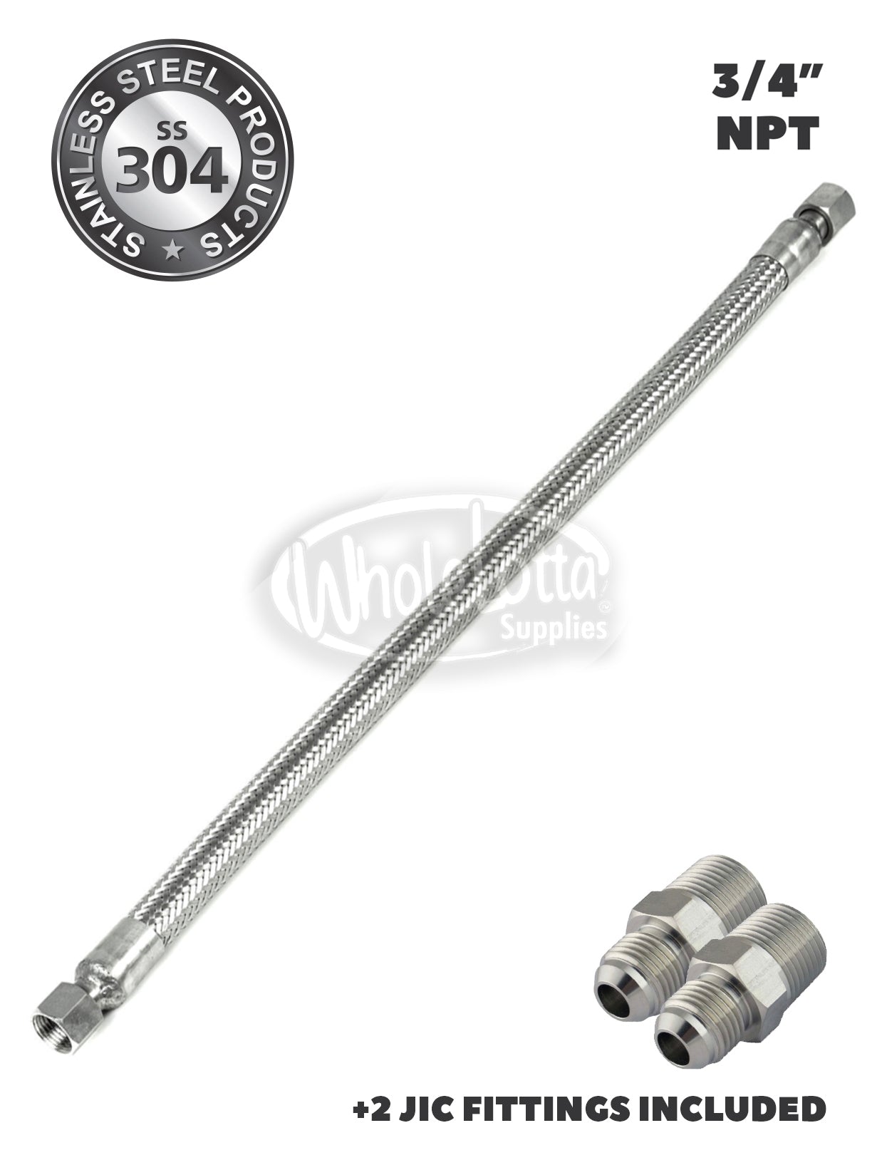 3/4" x 36" Stainless Steel Compressed Air Line Flexible Metal Hose Compressor Tube + JCI Fittings