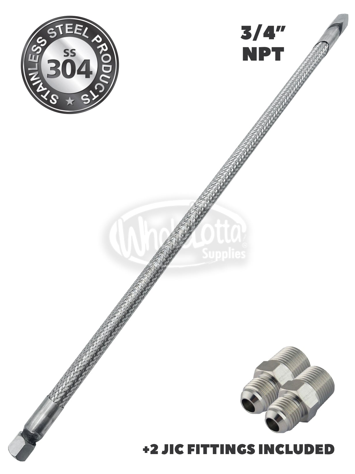 3/4" x 48" Stainless Steel Compressed Air Line Flexible Metal Hose Compressor Tube + JCI Fittings