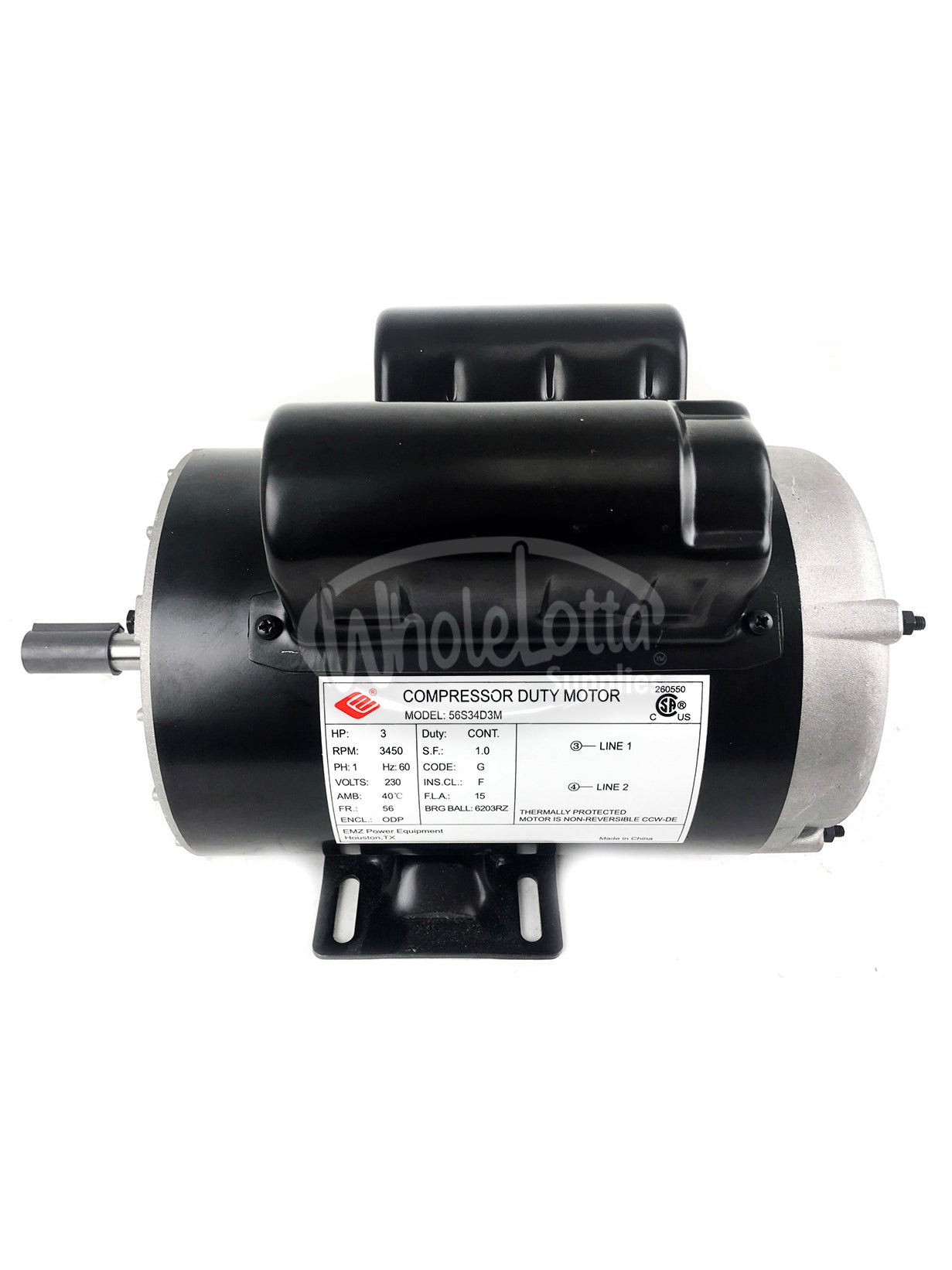 EMZ 3HP 3450 RPM / 230V / 1ph / 15 Amp Air Compressor NEMA Motor 5/8″ Shaft