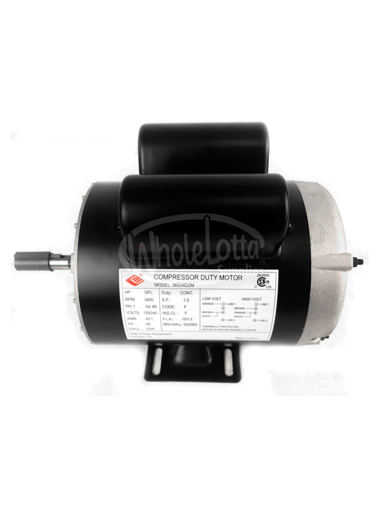 EMZ 2HP SPL 3450 RPM / 120-240V / 1ph / 7.5-15 Amp Air Compressor NEMA Motor 5/8″ Shaft