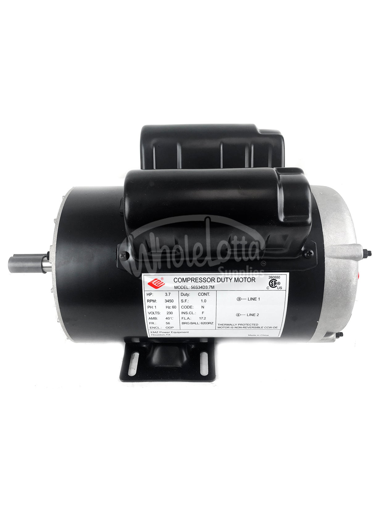 EMZ 3.7HP 3450 RPM / 230V / 1ph / 17.2 Amp Air Compressor NEMA Motor 5/8″ Shaft