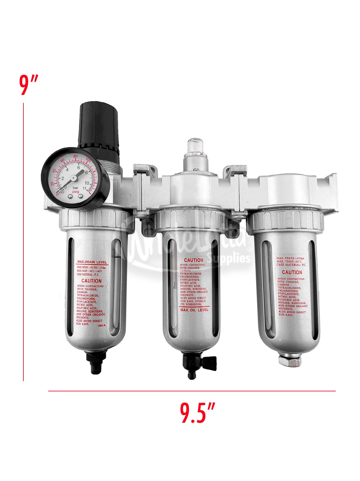 MID FLOW 1/4″ NPT Filter Regulator Coalescing Desiccant Dryer System w/ Auto Drain