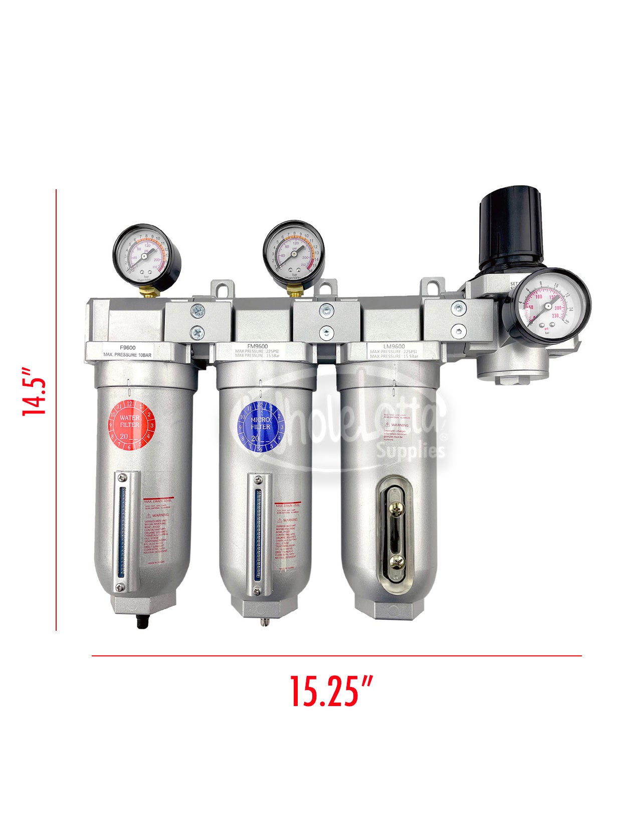 SUPER DUTY 1" NPT 3 Stages Filter Industrial Grade Coalescing Desiccant Dryer Regulator System w/ Auto Drain