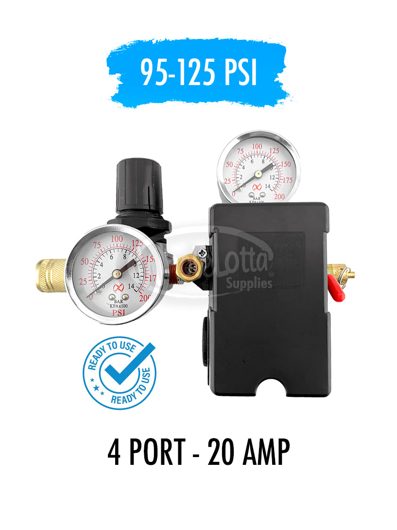 Universal Compressor Manifold & Pressure Switch 95-125 PSI Assembly KIT 20AMP